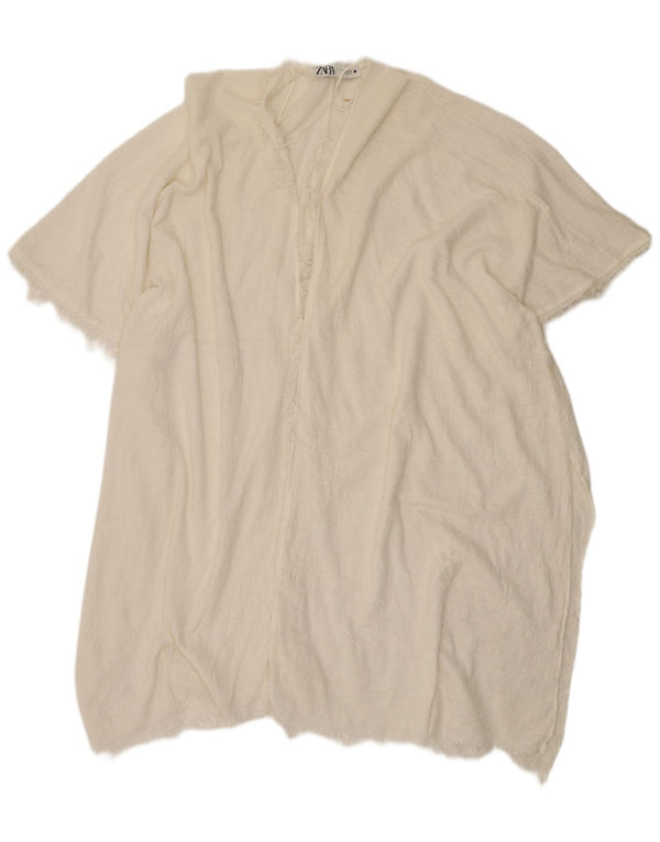 Top cardigan oversize a maniche corte a maniche lunghe da donna Zara UK 14 bianco medio