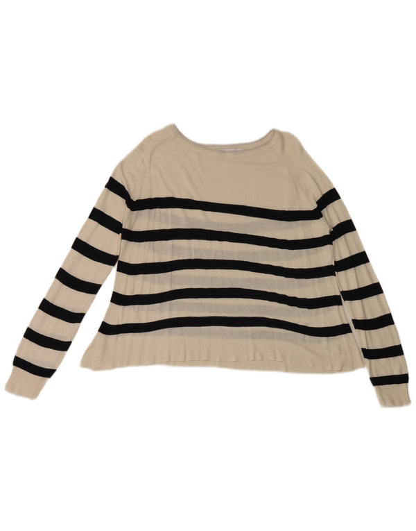 Zara Womens Boat Neck Jumper Sweater UK 14 Medium White Striped