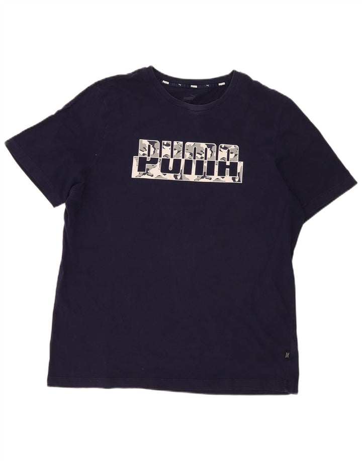 Puma Mens Graphic T-Shirt Top Large Navy Blue Cotton