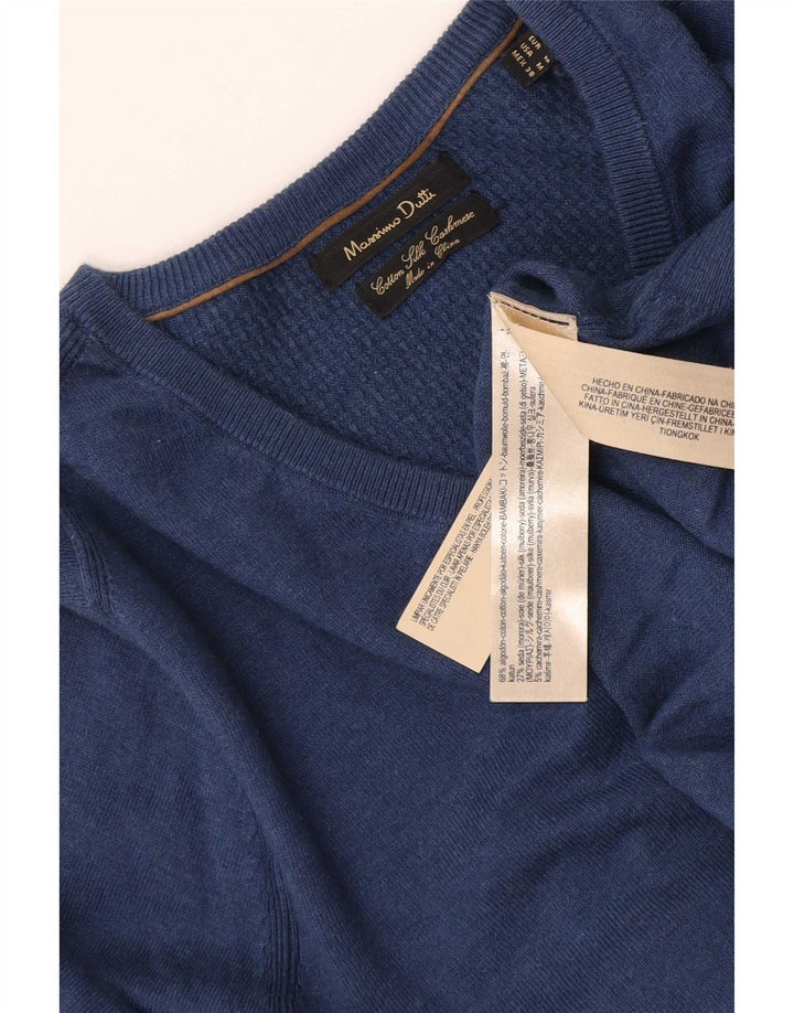 Massimo Dutti Mens V-Neck Jumper Sweater Medium Navy Blue Cotton