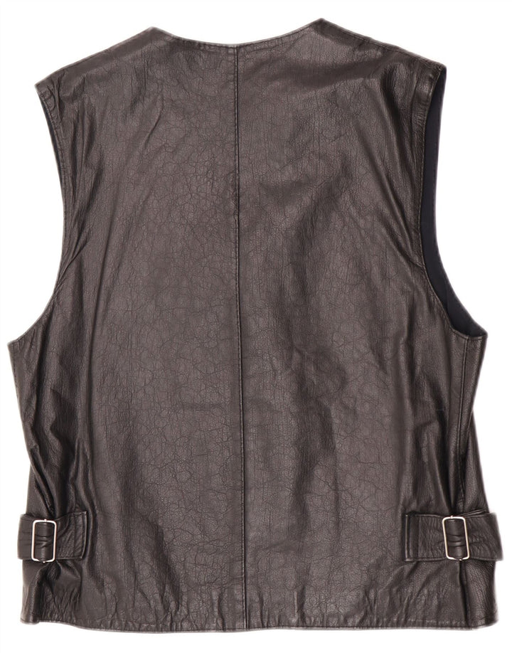 Vintage Mens Leather Gilet UK 36 Small Black