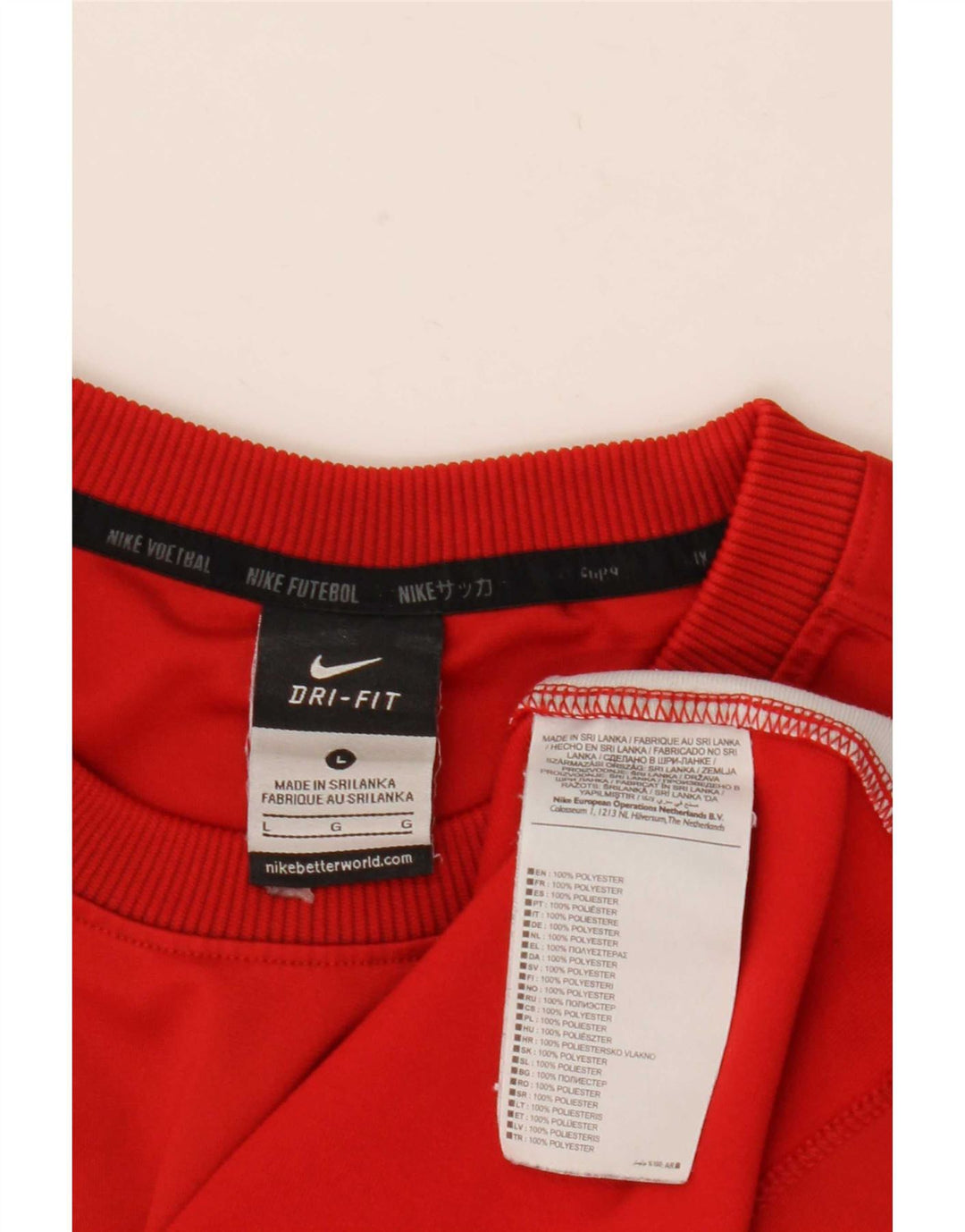 Nike Mens Dri Fit Graphic Top Long Sleeve Large Red Colourblock Polyester