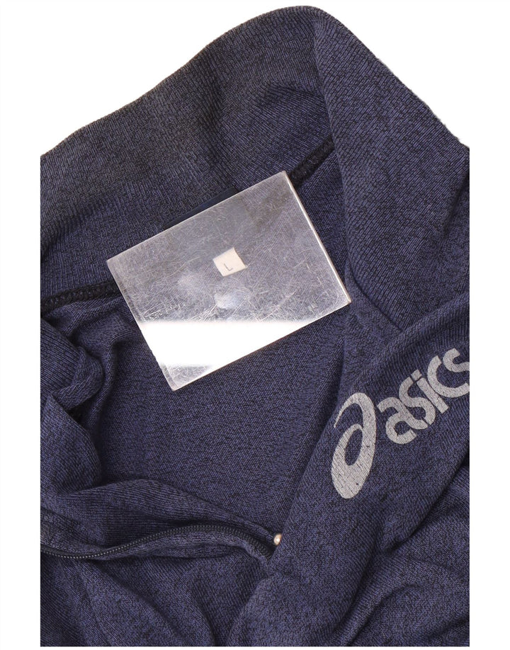 Asics Mens Graphic Zip Neck Sweatshirt Jumper Large Blue Colourblock