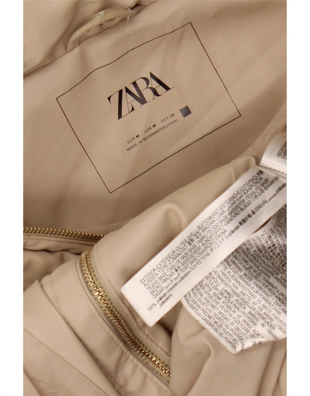 ZARA Womens Hooded Sleeveless Padded Coat UK 14 Medium Beige Polyester