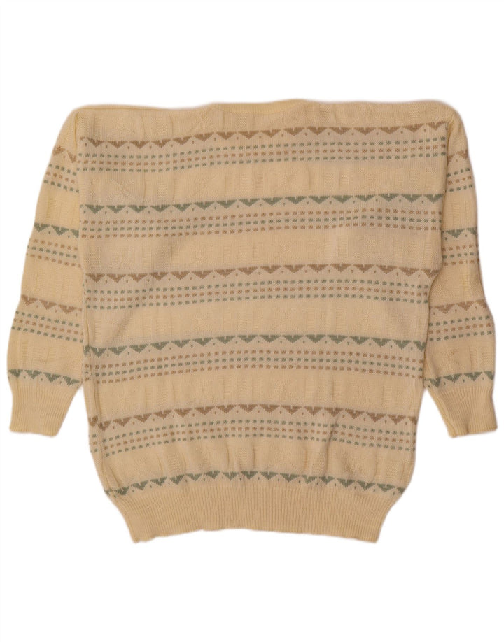 Vintage herre rund hals sweater stor beige geometrisk