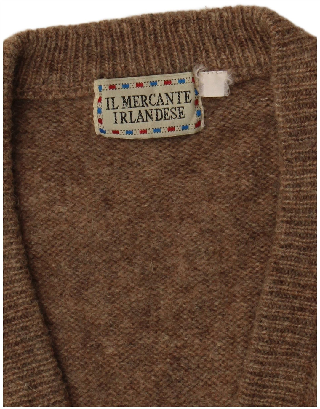 Vintage Mens V-Neck Jumper Sweater Medium Brown