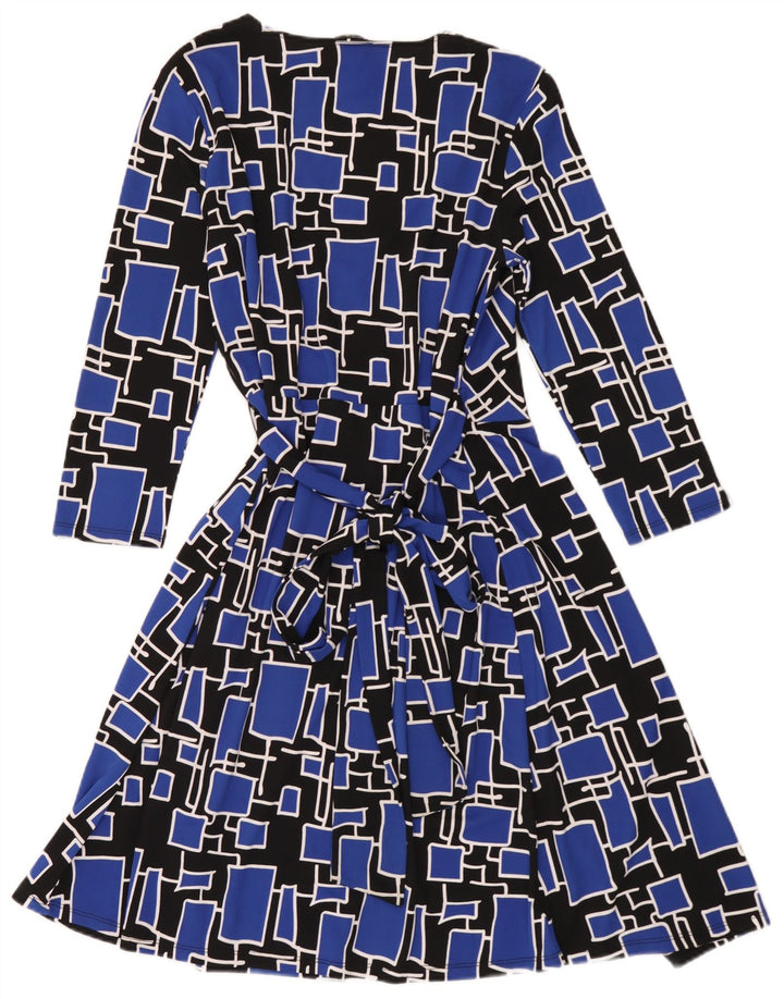Dkny Womens 3/4 Sleeve Wrap Dress One Size Blue Geometric Polyester