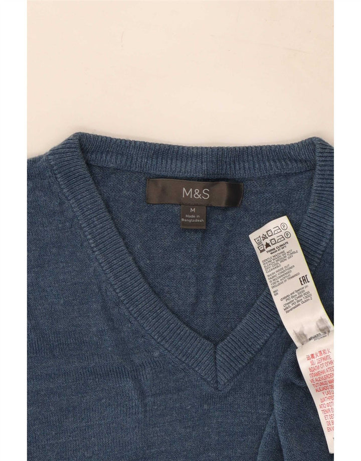 Marks & Spencer Mens V-Neck Jumper Sweater Medium Blue Acrylic