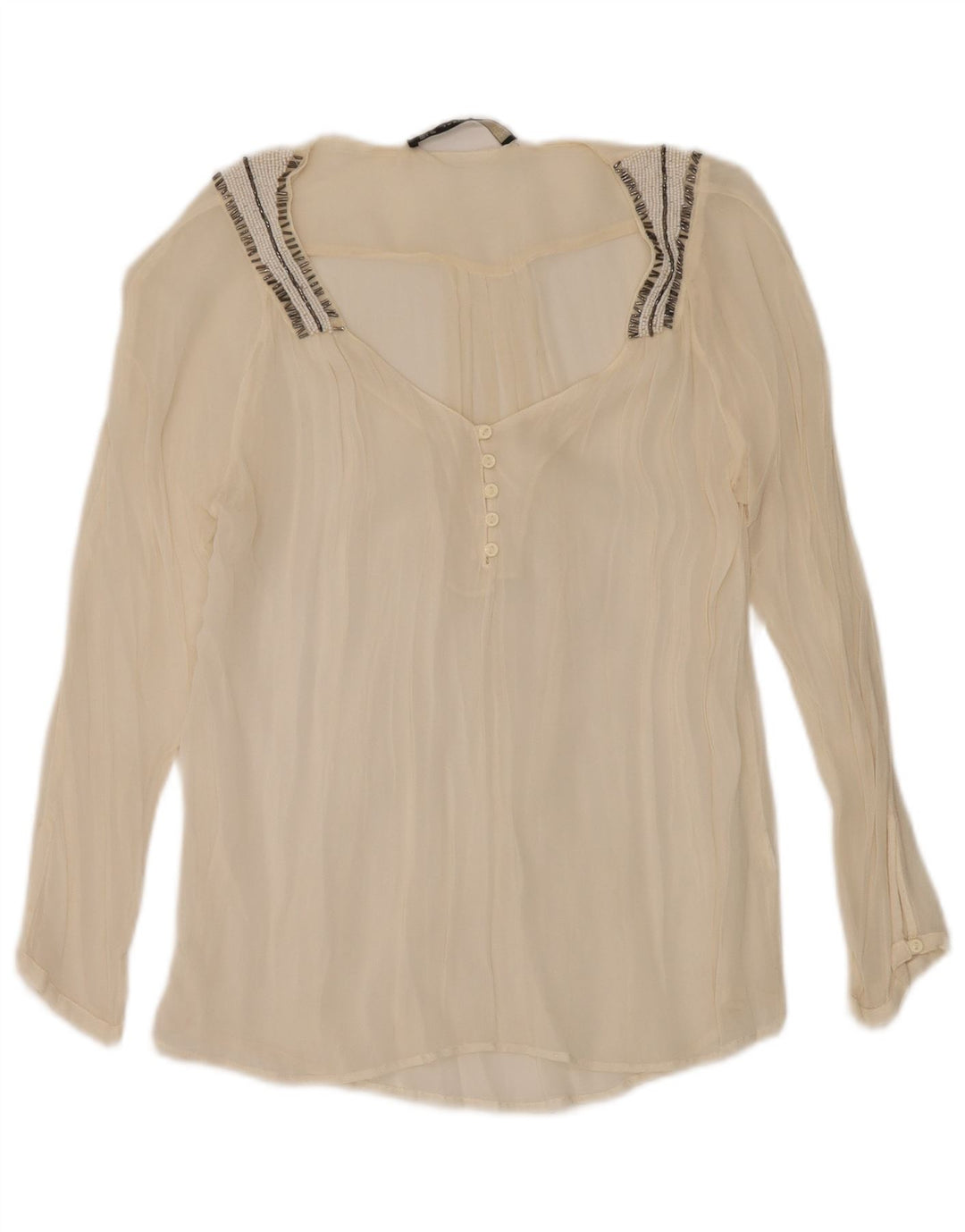 Zara Womens Oversized See Through Long Sleeve Blouse Top UK 10 Small Beige