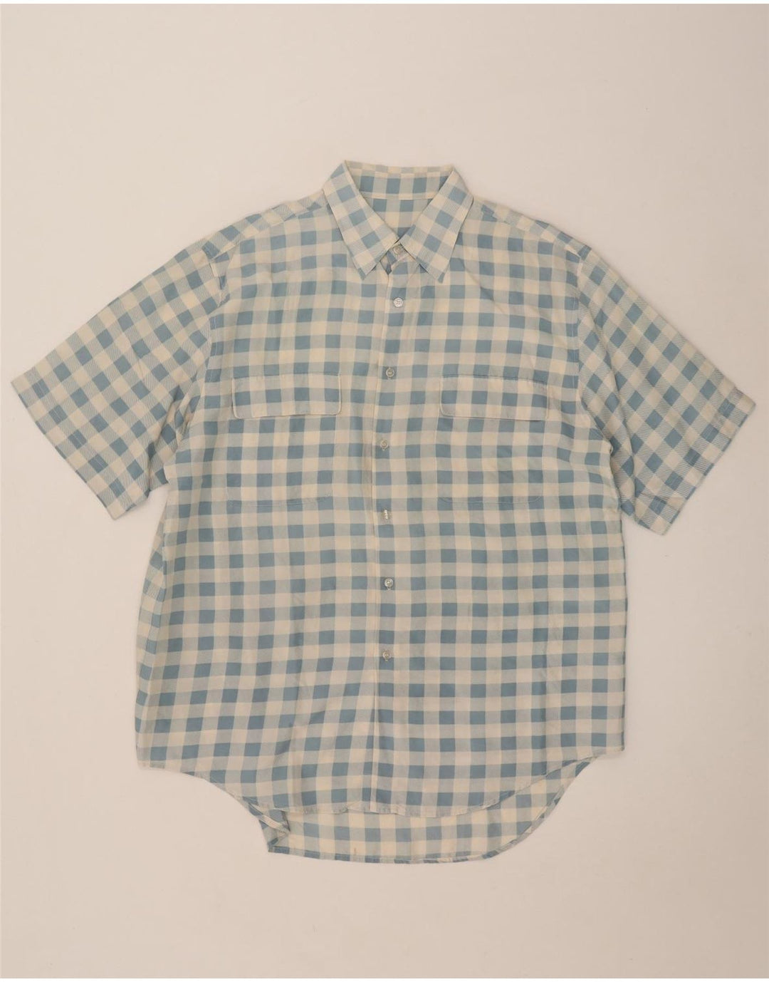 Vintage Mens Short Sleeve Shirt Large Blue Check