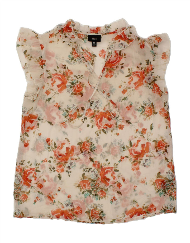 MOSSIMO Womens Sleeveless Blouse Top UK 14 Medium Beige Floral Polyester Vintage Mossimo and Second-Hand Mossimo from Messina Hembry 
