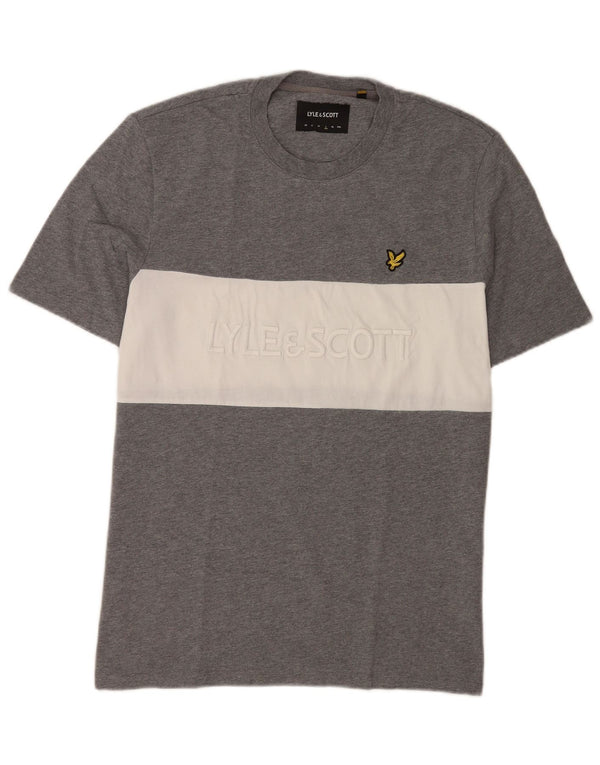 T-shirt grafica da uomo Lyle & Scott Top grande in cotone color block grigio
