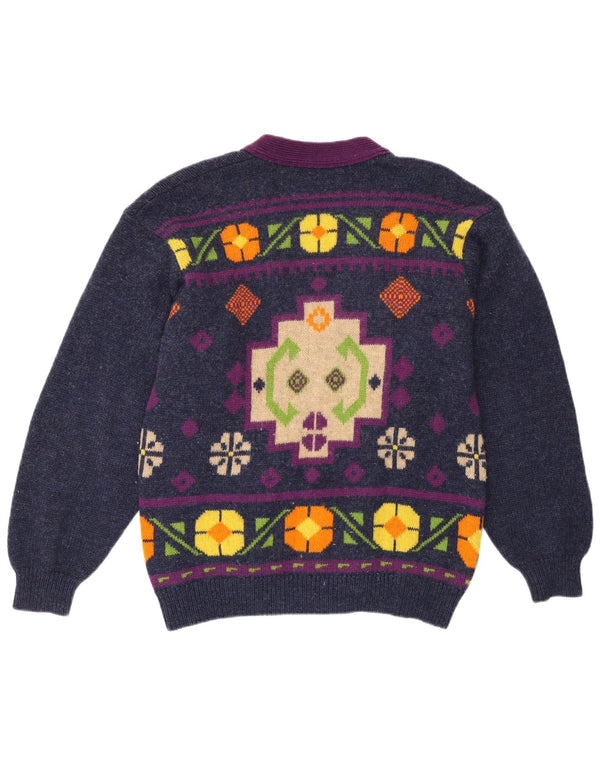 Женский кардиган Benetton UK 14 средний темно-синий с геометрическим рисунком в стиле ретро
