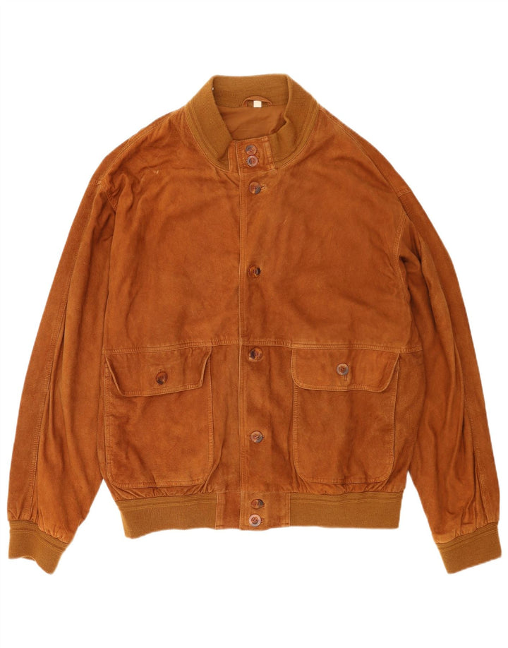 Vintage Mens Suede Bomber Jacket UK 40 Large Brown Leather
