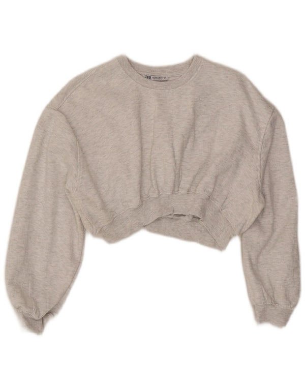Zara Womens Crop Relaxed Fit Sweatshirt Jumper UK 10 Petit Gris Moucheté