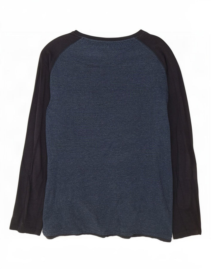 Fat Face Top da uomo a maniche lunghe in cotone color block blu navy grande