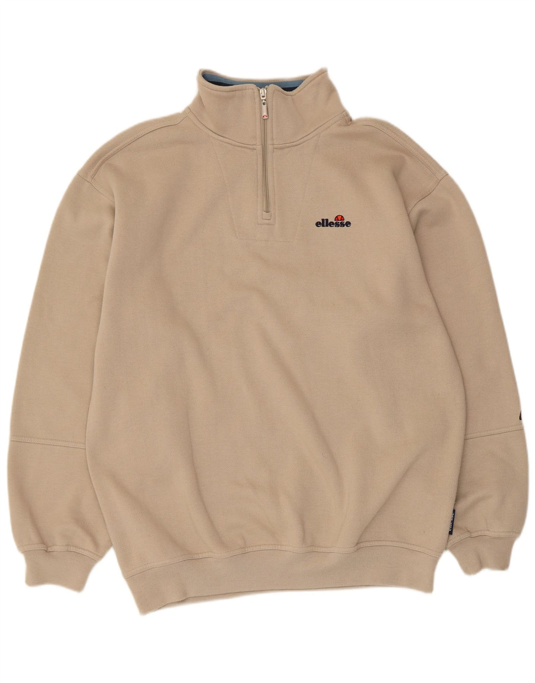Ellesse Mens Zip Neck Sweatshirt Jumper Medium Beige Polyester