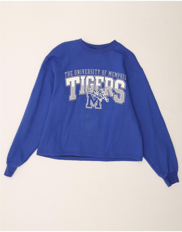 CHAMPION Womens Graphic Oversized Sweatshirt Jumper UK 14 Medium Blue Vintage Champion and Second-Hand Champion from Messina Hembry 