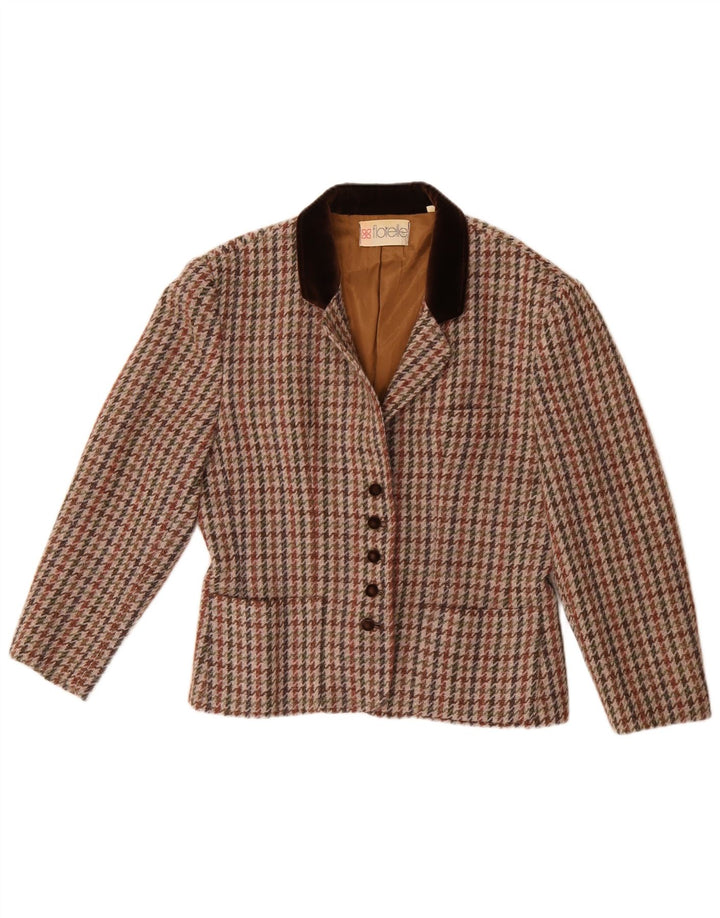 Jaqueta blazer feminina vintage com 5 botões IT 46 grande houndstooth multicolorido