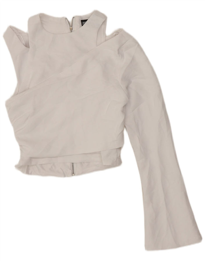 Zara Womens Crop One Shoulder Top UK 4 XS White Polyester