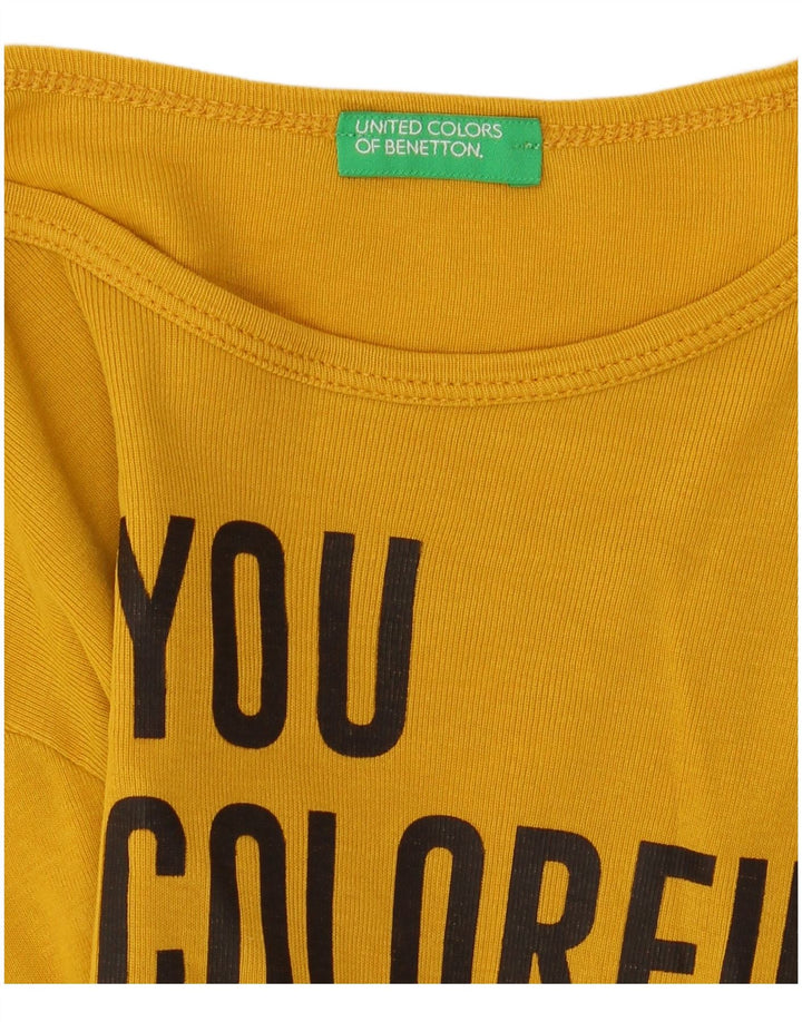 Benetton Womens Graphic Top Long Sleeve UK 8 Small Yellow