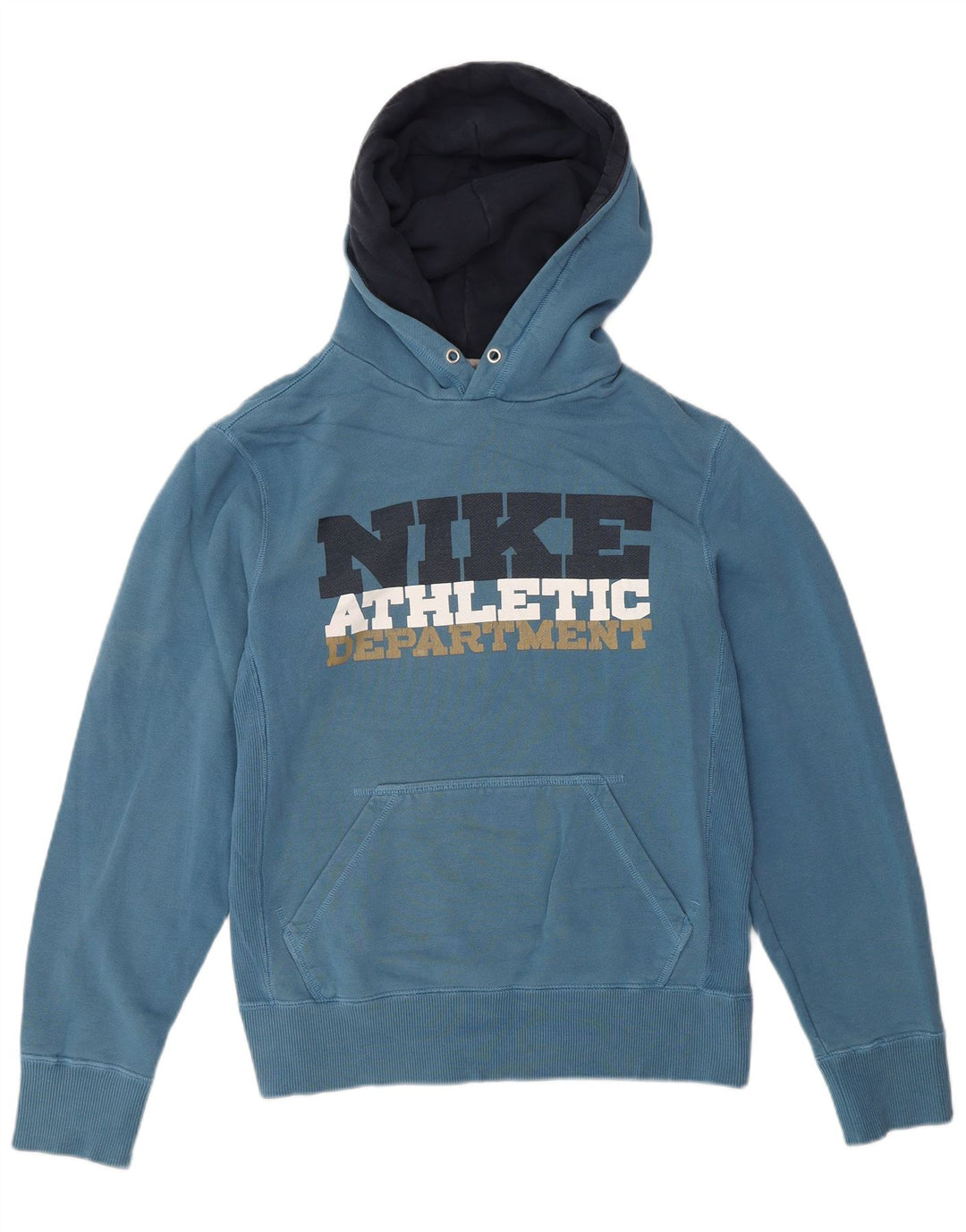 NIKE Mens Graphic Hoodie Jumper Small Blue Cotton
