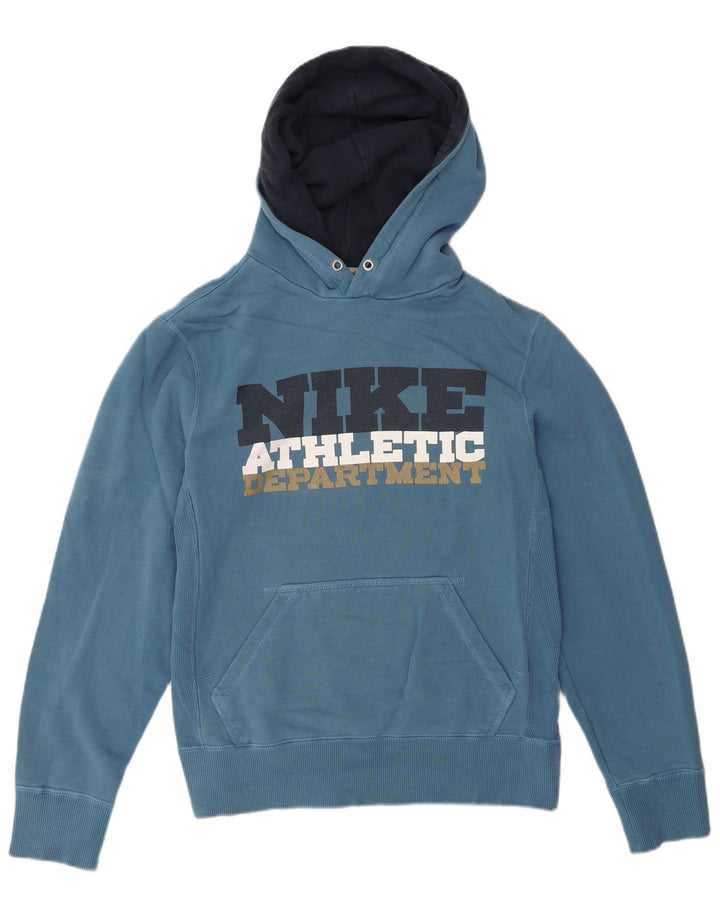 NIKE Mens Graphic Hoodie Jumper Small Blue Cotton