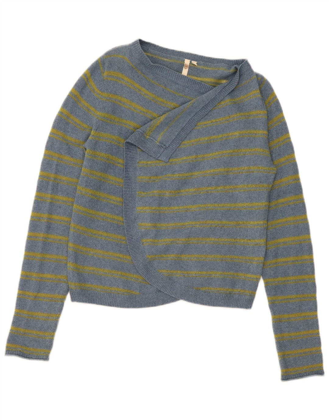 White Stuff Womens Open Cardigan Sweater UK 12 Medium Blue Striped Cotton