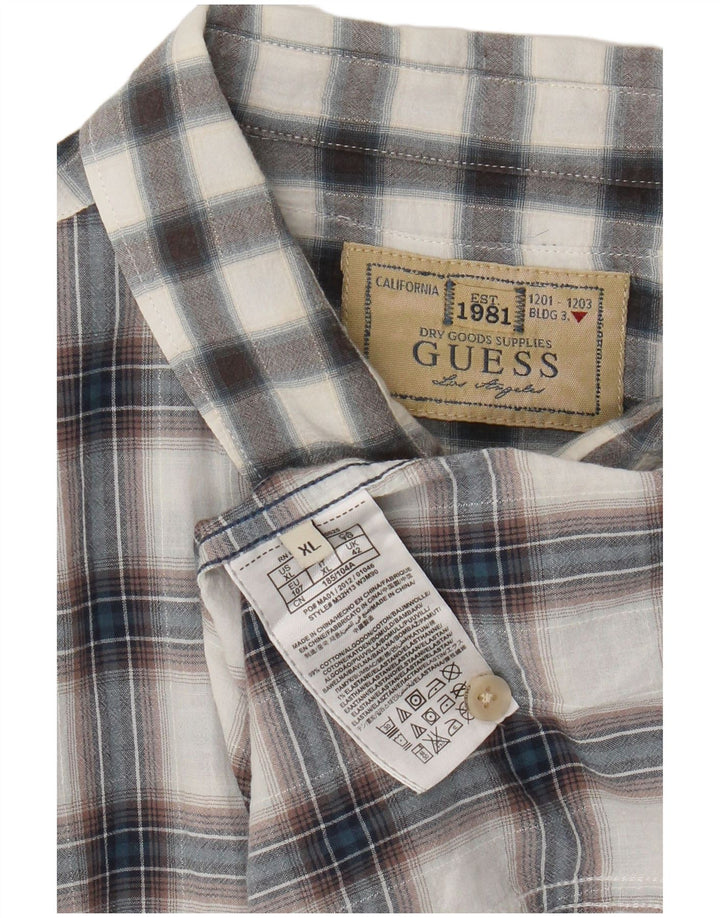 Guess Herren Kurzarmhemd XL grau kariert Baumwolle