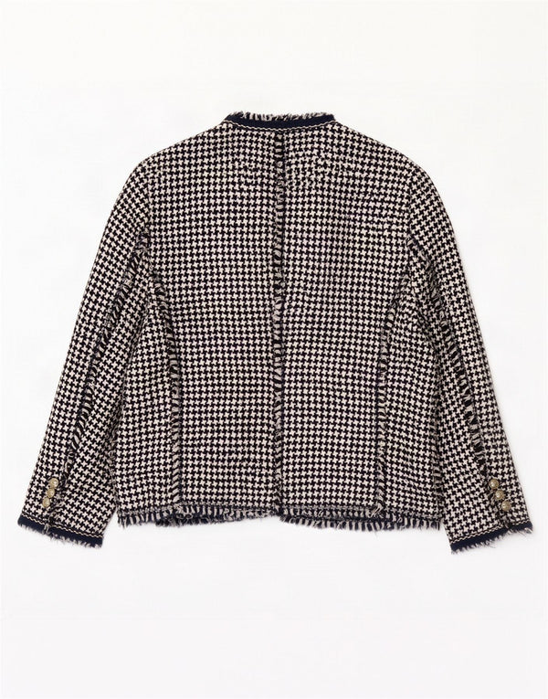 Zara Mujer Chaqueta Americana Abierta Manga 3/4 UK 40 XL Pata De Gallo Azul Marino