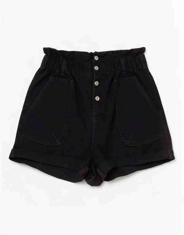 Zara Womens High Waist Denim Shorts EU 40 Medium W30 Black Cotton