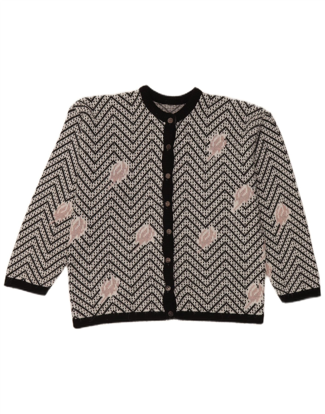 Vintage Womens Cardigan Sweater UK 16 Large White Chevron