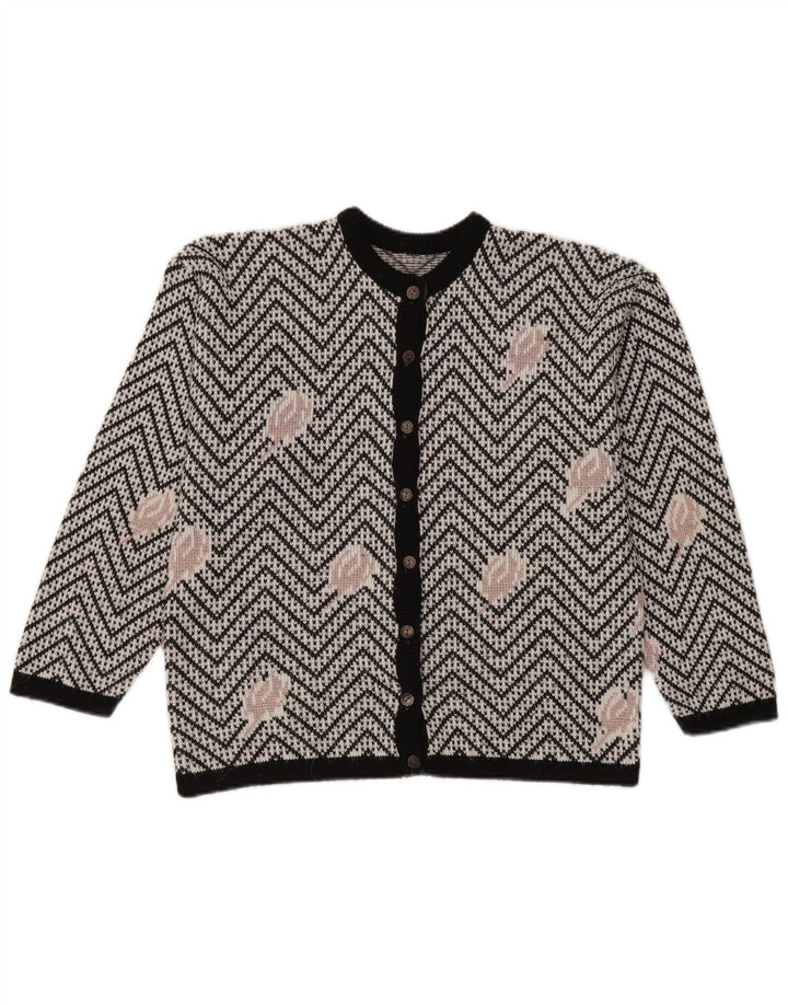 Vintage Womens Cardigan Sweater UK 16 Large White Chevron