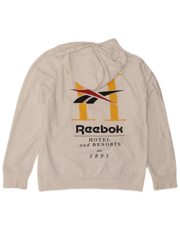 REEBOK Mens Graphic Hoodie Jumper Medium White Cotton