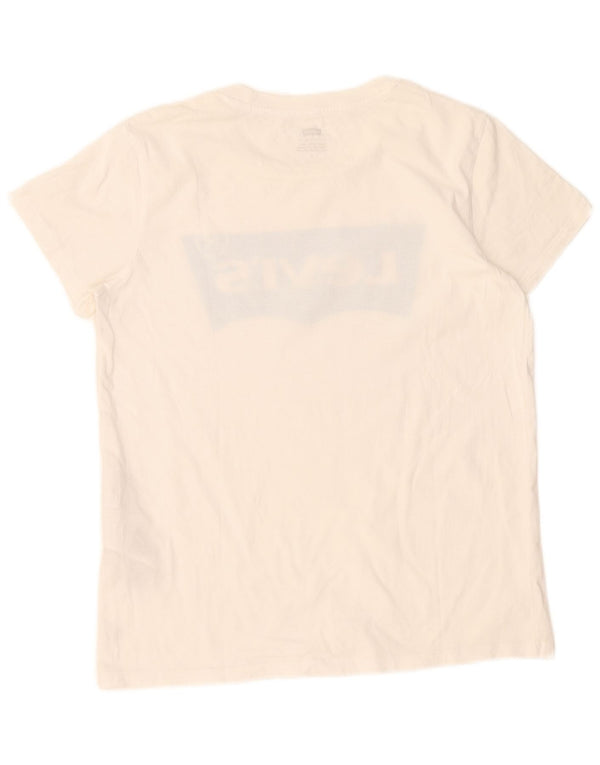 Camiseta feminina gráfica Levi's UK 12 algodão branco médio