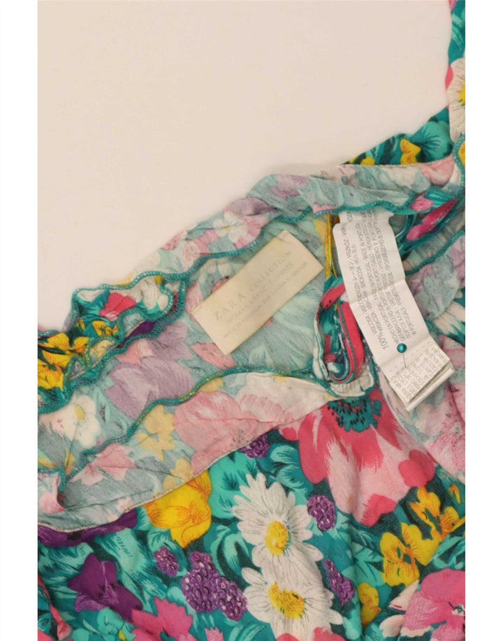 Zara Womens Off Shoulder Top UK 10 Small Multicoloured Floral Viscose