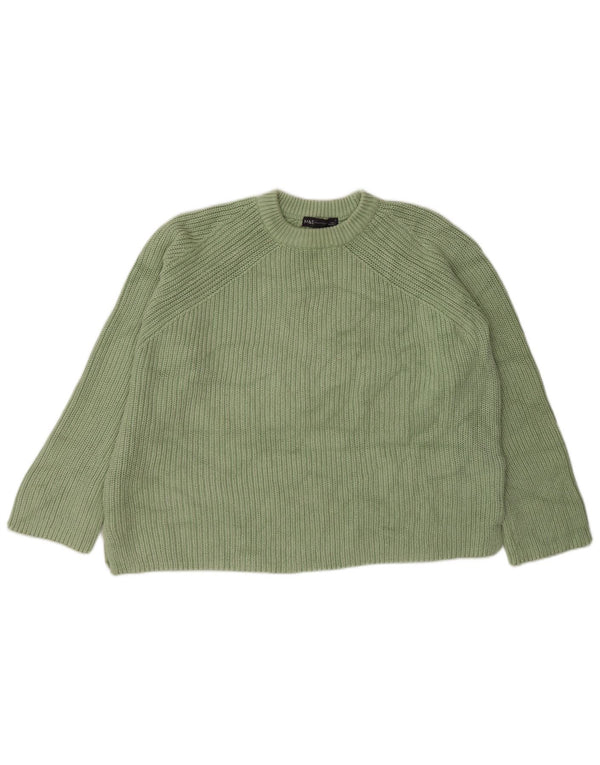 Marks & Spencer Womens Crew Neck Jumper Sweater UK 16 Large Green Cotton