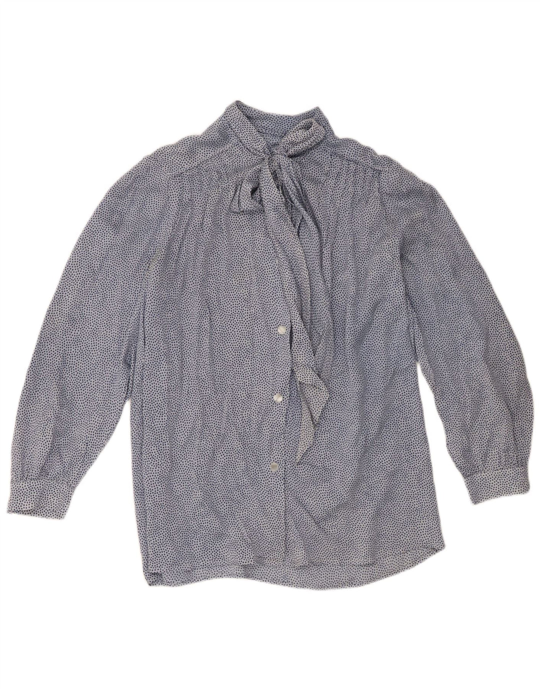 Vintage Dame Front Tie Shirt Bluse UK 16 Large Blue Spotted