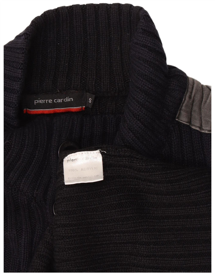 Pierre Cardin Mens Button Neck Jumper Sweater Small Navy Blue Colourblock