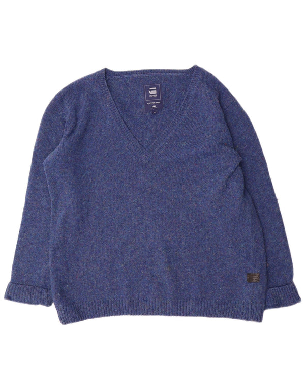 Pulover cu decolteu în V G-Star pentru femei UK 14 Medium Blue Flecked