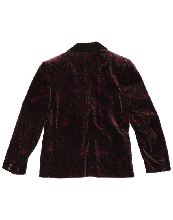 Vintage Damen 1 Knopf Samt Blazer Jacke UK 12 Medium Burgundy Floral