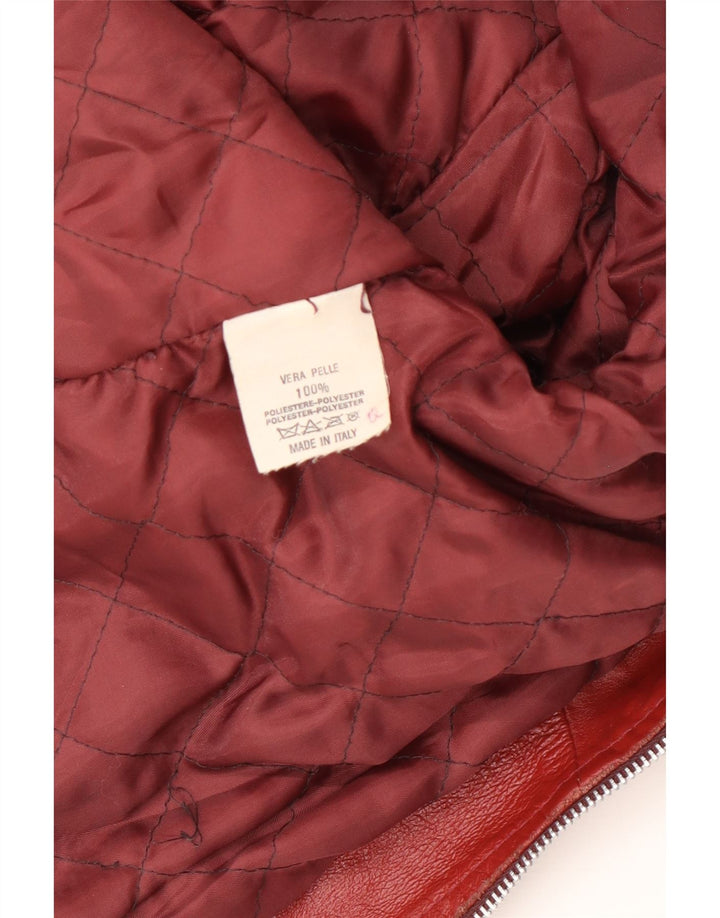 Vintage mujer chaqueta de cuero Reino Unido 14 rojo medio
