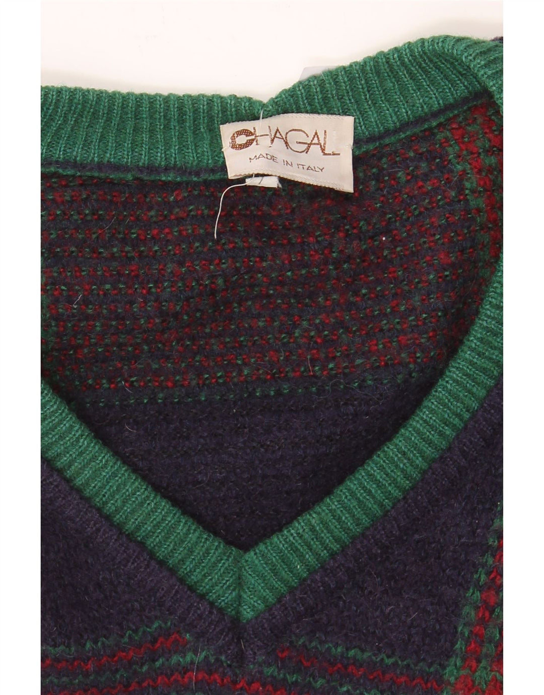 CHAGALL Mens V-Neck Jumper Sweater 2XL Navy Blue Check Vintage Chagall and Second-Hand Chagall from Messina Hembry 