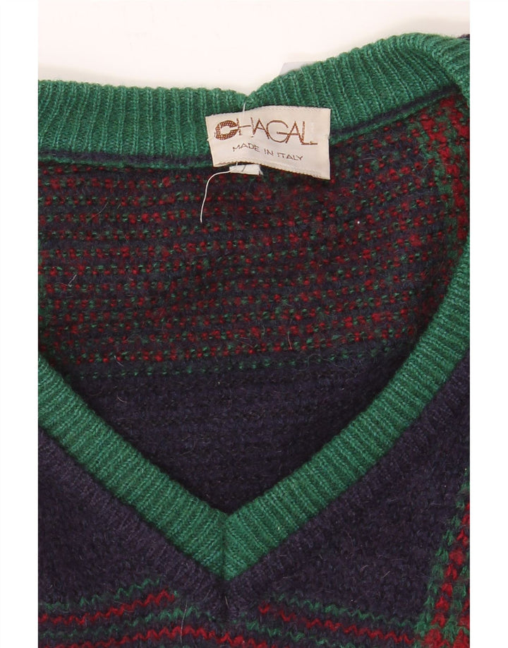 CHAGALL Mens V-Neck Jumper Sweater 2XL Navy Blue Check Vintage Chagall and Second-Hand Chagall from Messina Hembry 