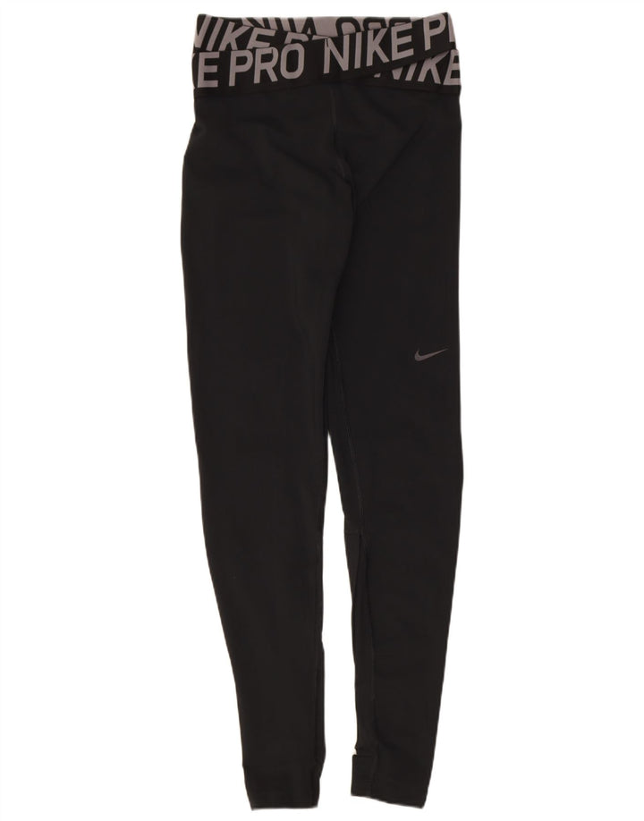 Nike Womens Dri Fit Graphic Leggings UK 8 Small Black Polyester
