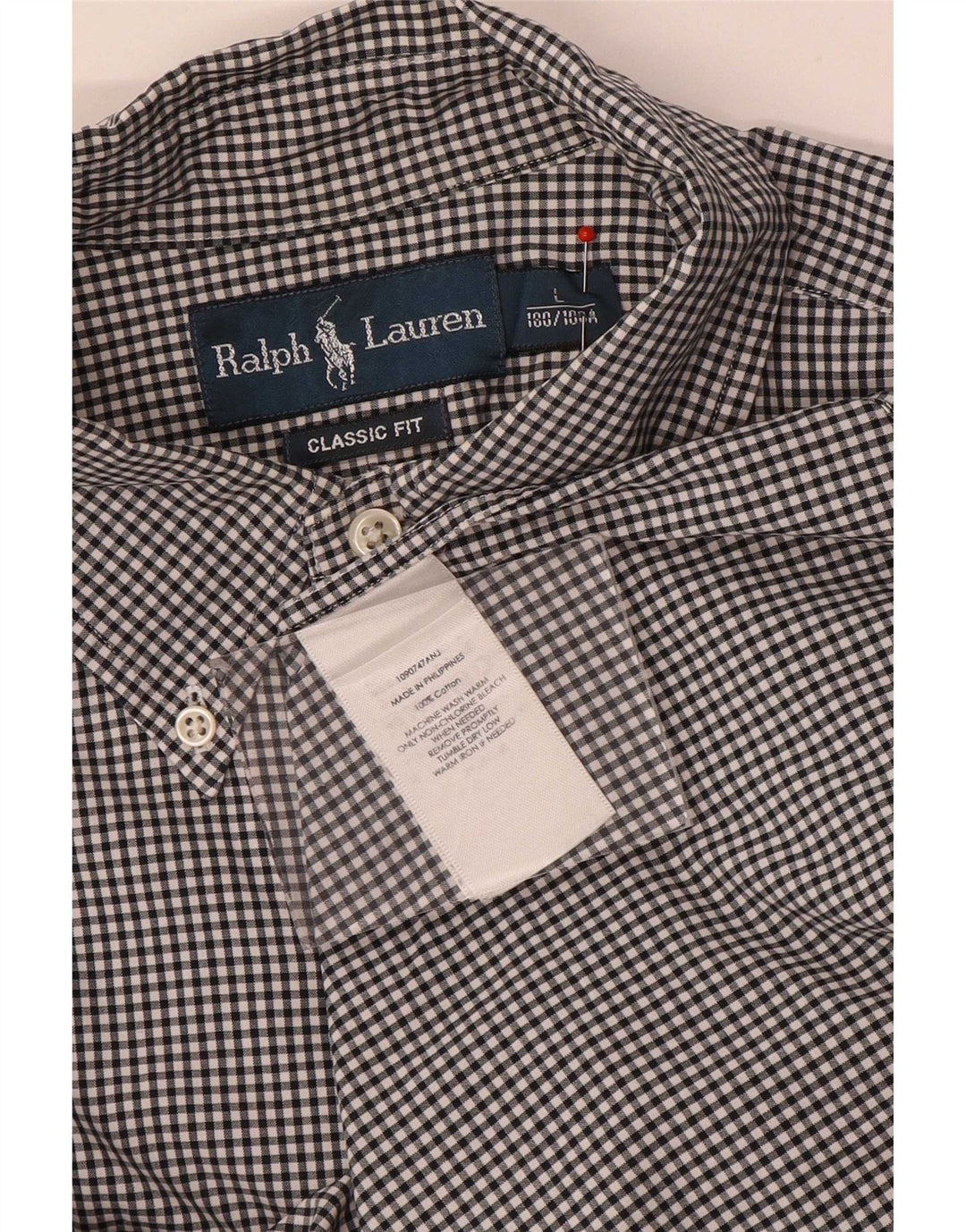 Ralph Lauren Mens Classic Fit Shirt Large Black Gingham Cotton