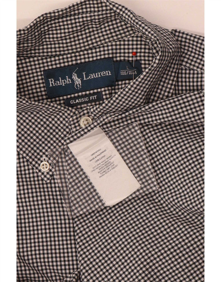 Ralph Lauren Mens Classic Fit Shirt Large Black Gingham Cotton