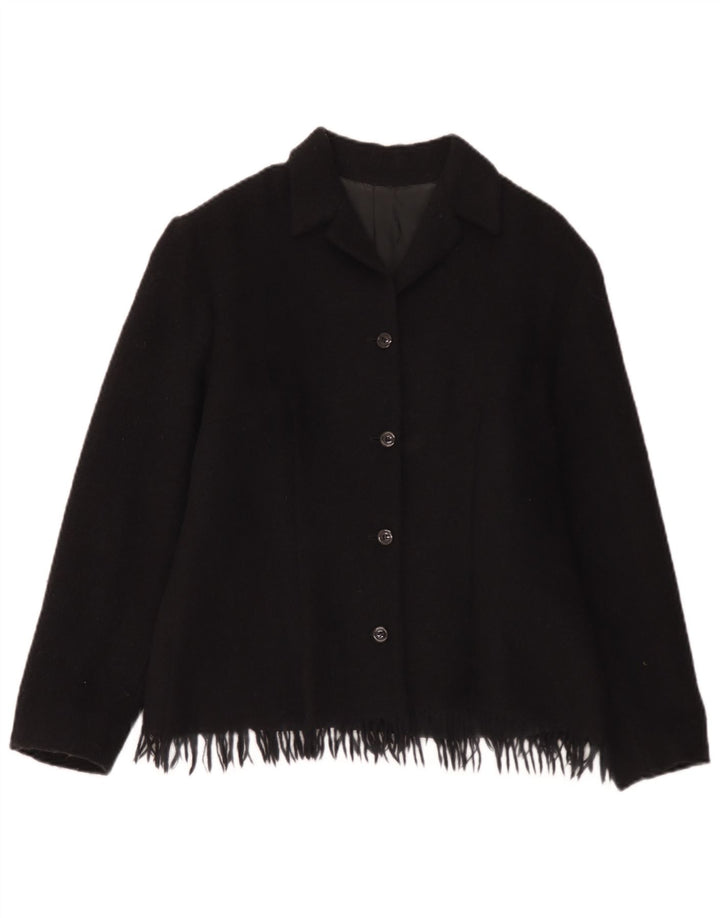 Jaqueta blazer feminina vintage de 4 botões Reino Unido 12 lã preta média