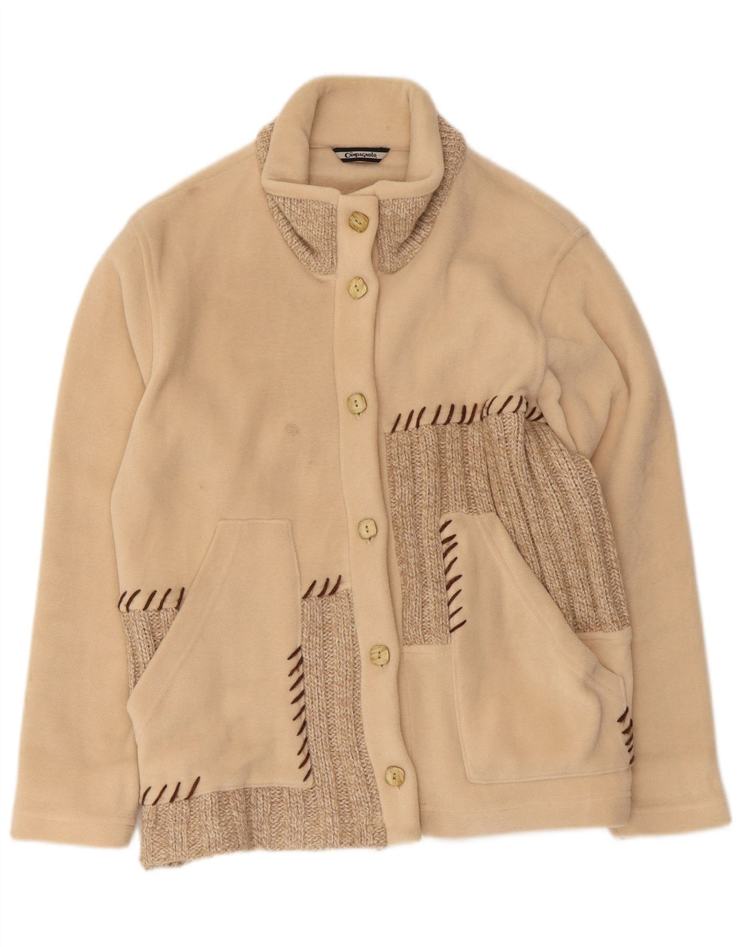 Vintage Womens Oversized Fleece Jacket UK 10 Small Beige Colourblock