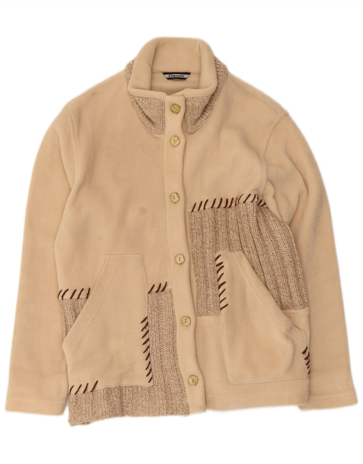 Vintage Womens Oversized Fleece Jacket UK 10 Small Beige Colourblock